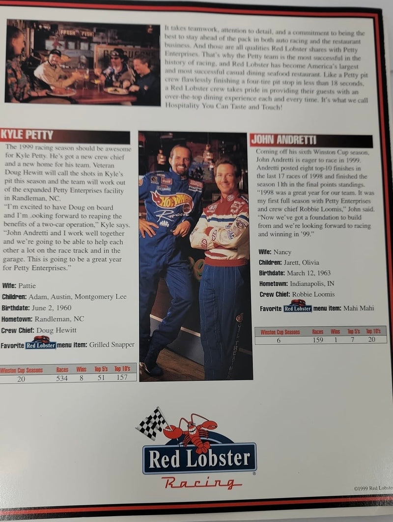 Red Lobster Photo Card Signed by Richard Petty, Kyle Petty, John Andretti